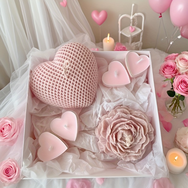 Candle Making Bath - แม่พิมพ์ซิลิโคนรูปหัวใจลายดอกโบตั๋น 2 ชิ้น สำหรับทำเทียนดอกไม้ 3 มิติ