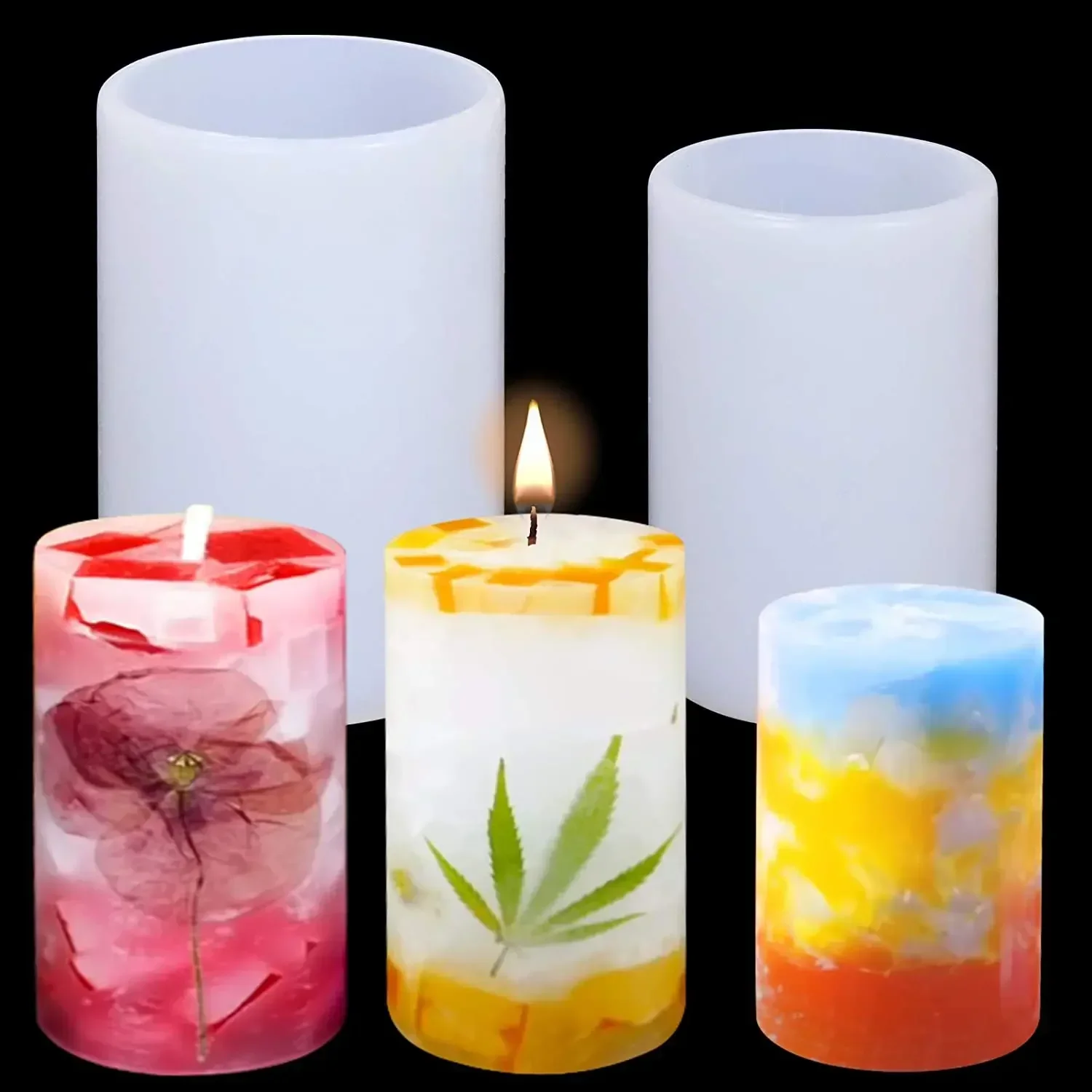 Candle Making Gel Wax - 3D รูปทรงกระบอกเทียนแม่พิมพ์ซิลิโคน DIY Cented เทียนสบู่แม่พิมพ์หัตถกรรมของขวัญทําพลาสเตอร์เรซิ่นขี้ผึ้งโฮมเมดตกแต่ง