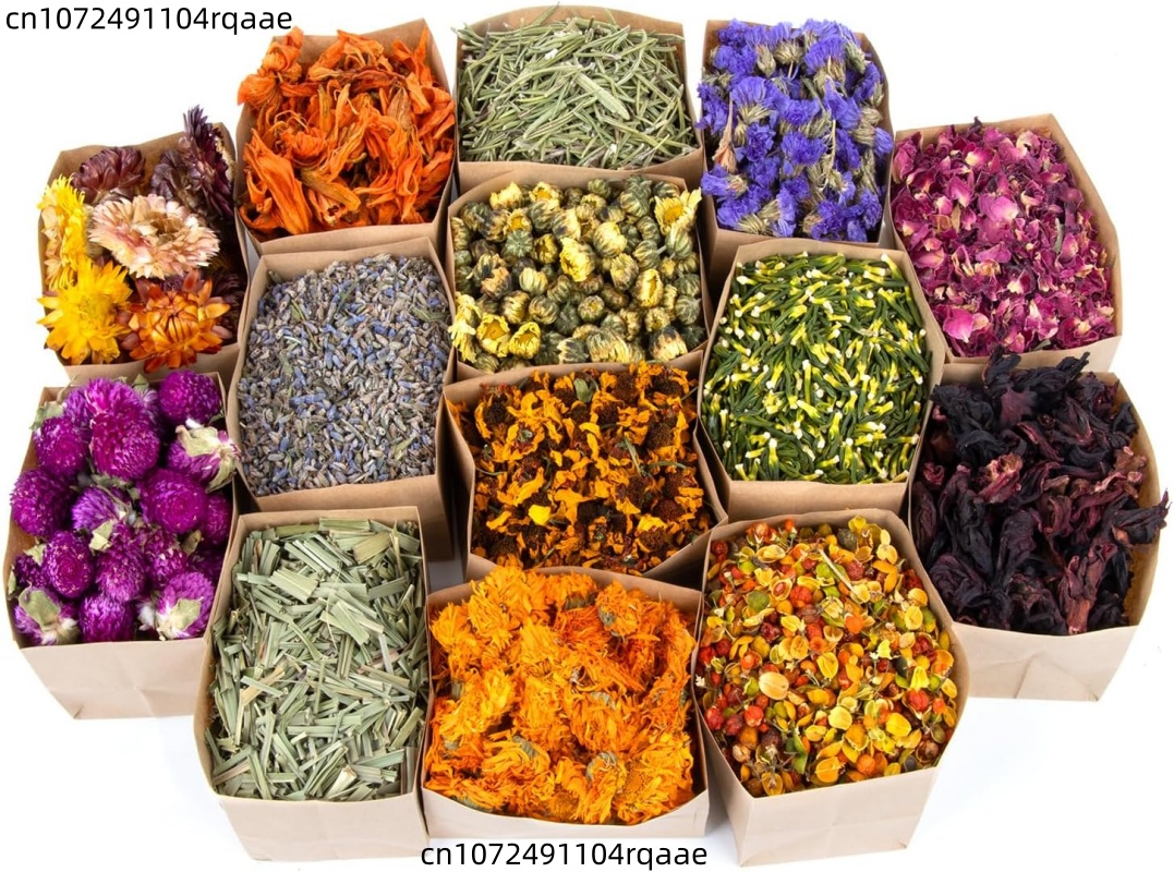 Candle Making Bath - แพ็คดอกไม้แห้งธรรมชาติพรีเมียม (100 กรัม-500 กรัม): กุหลาบ/กล้วยไม้/ลาเวนเดอร์/คาโมไมล์ สำหรับทำสบู่