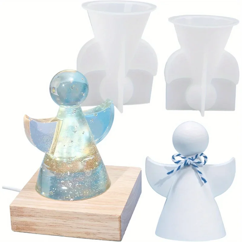 Candle Making Gel Wax - แม่พิมพ์เรซิ่นซิลิโคนรูปนางฟ้า 2 ชิ้น แม่พิมพ์หล่ออีพ็อกซี่ แม่พิมพ์ทำของตกแต่งรูปปีกนางฟ้า DIY